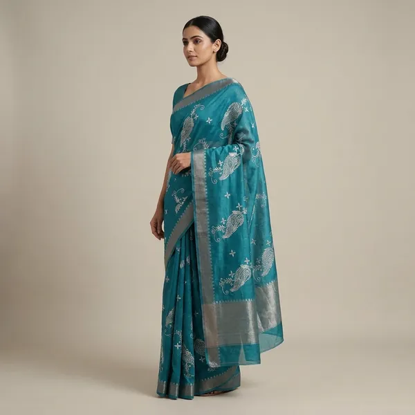 Green_Cotton_Blend_Digital_Print_Saree_For_Women