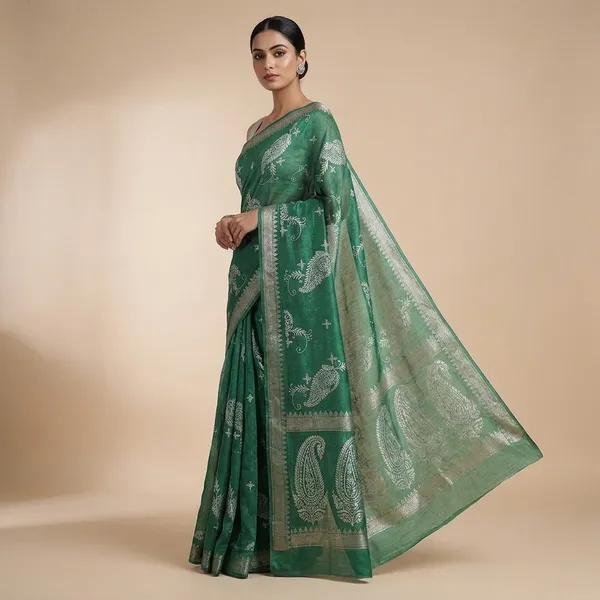 Green_Cotton_Blend_Digital_Print_Saree_For_Women