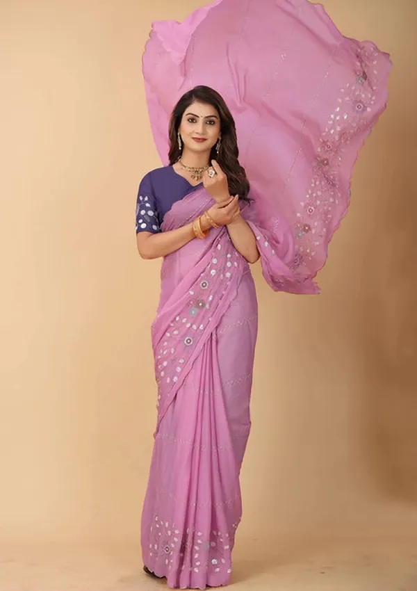 Pink_Georgette_Floral_Embroidered_Scalloped_Saree_For_Women