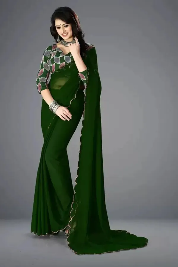 Dark_Green_Reniyal_Embroidered_Saree_For_Women
