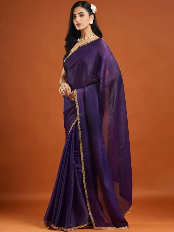 Purple_Chiffon_Golden_Border_Saree_For_Women