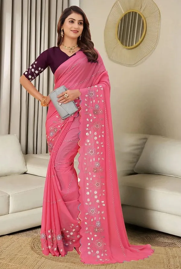 Pink_Georgette_Embroidered_Sequin_Work_Saree_For_Women
