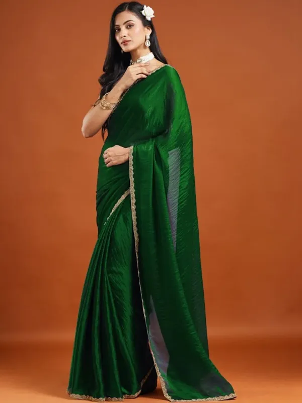 Emerald_Green_Chiffon_Golden_Border_Saree_For_Women