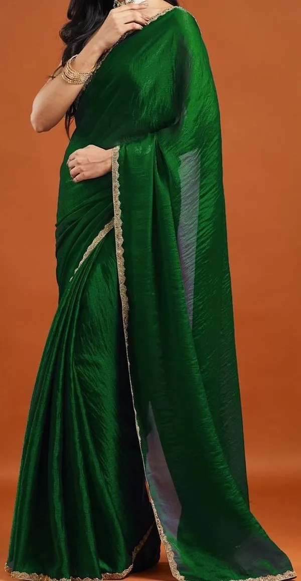 Emerald_Green_Chiffon_Golden_Border_Saree_For_Women