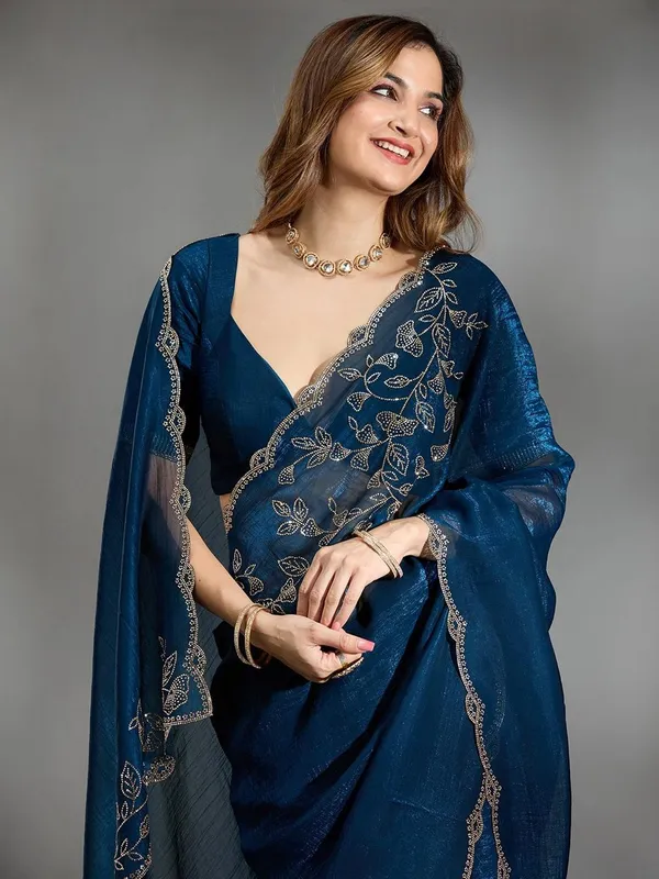 Deep_Blue_Chiffon_Embellished_Saree_For_Women