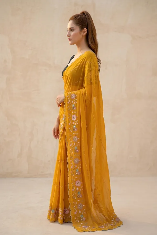 Mustard_Yellow_Georgette_Floral_Embroidered_Saree_For_Women