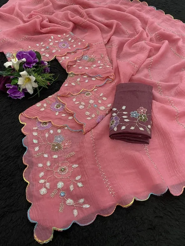 Pink_Georgette_Embroidered_Sequin_Work_Saree_For_Women