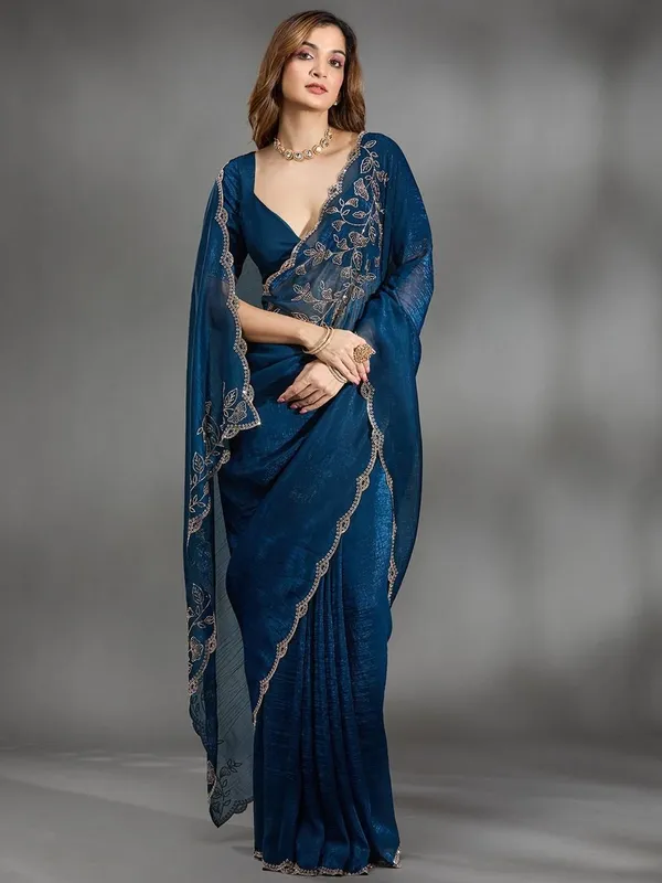 Deep_Blue_Chiffon_Embellished_Saree_For_Women