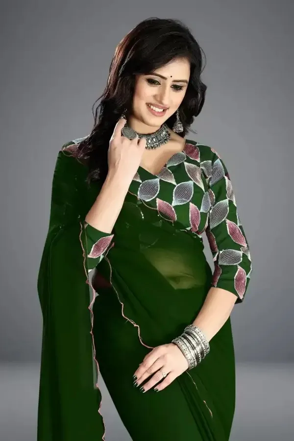 Dark_Green_Reniyal_Embroidered_Saree_For_Women