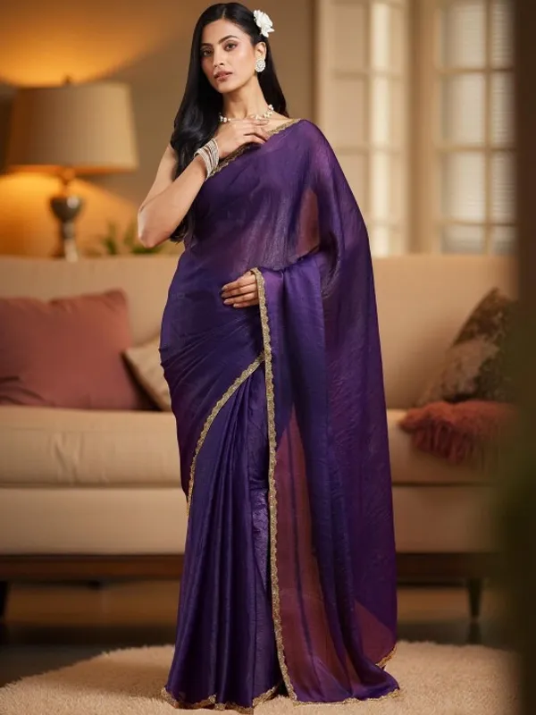 Purple_Chiffon_Golden_Border_Saree_For_Women