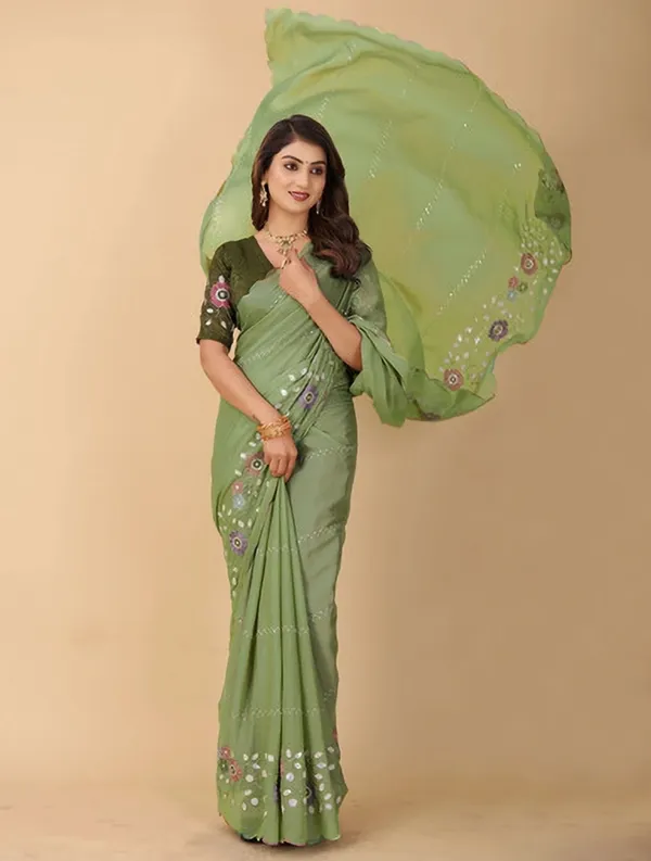 Green_Georgette_Floral_Embroidered_Scalloped_Saree_For_Women