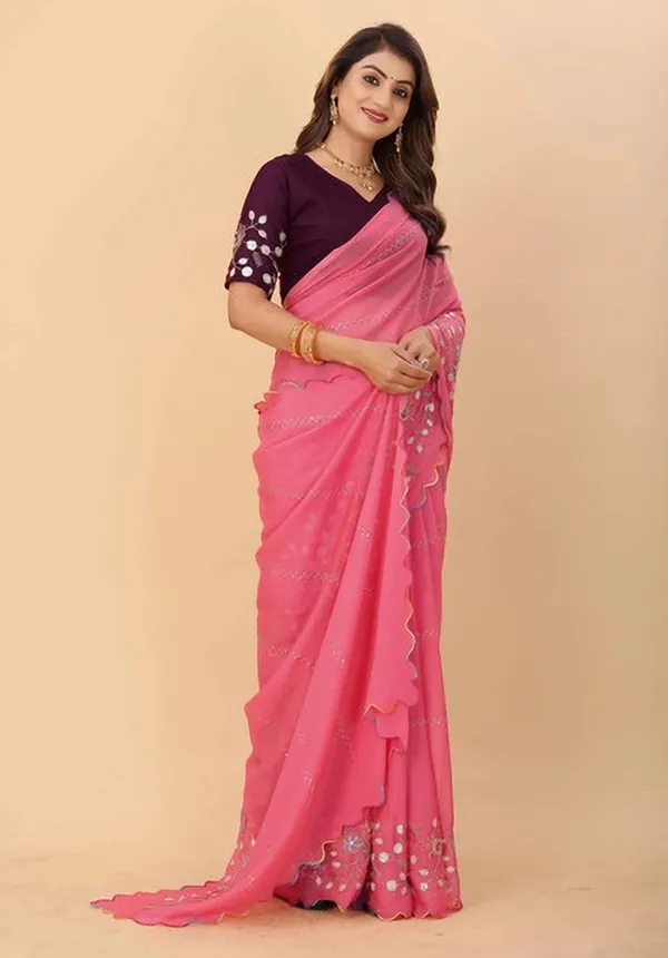 Pink_Georgette_Embroidered_Sequin_Work_Saree_For_Women