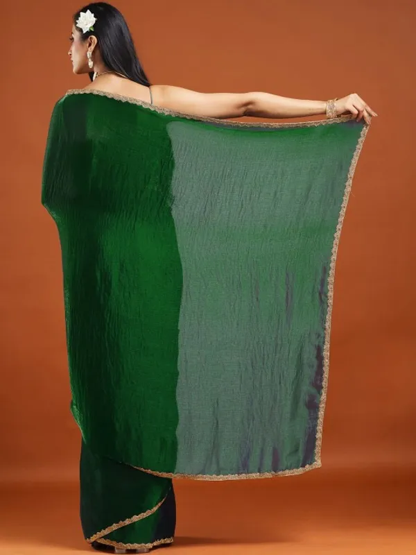 Emerald_Green_Chiffon_Golden_Border_Saree_For_Women