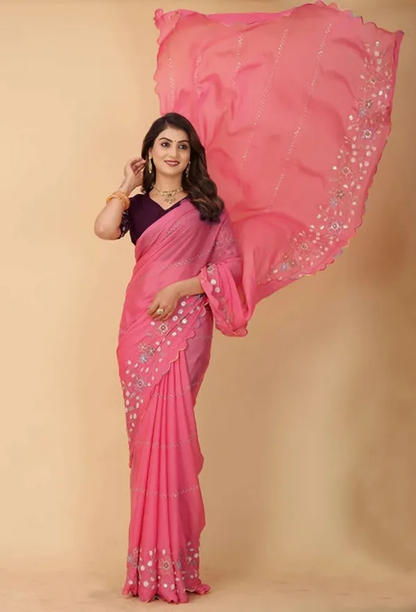 Pink_Georgette_Embroidered_Sequin_Work_Saree_For_Women