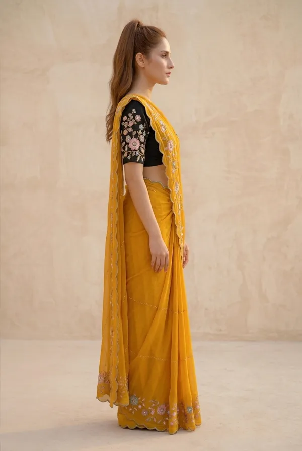 Mustard_Yellow_Georgette_Floral_Embroidered_Saree_For_Women