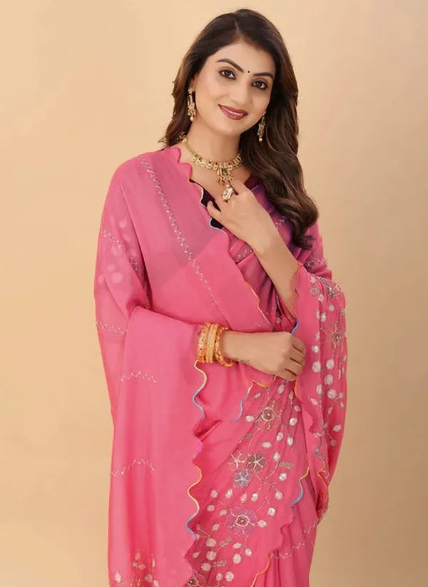 Pink_Georgette_Embroidered_Sequin_Work_Saree_For_Women