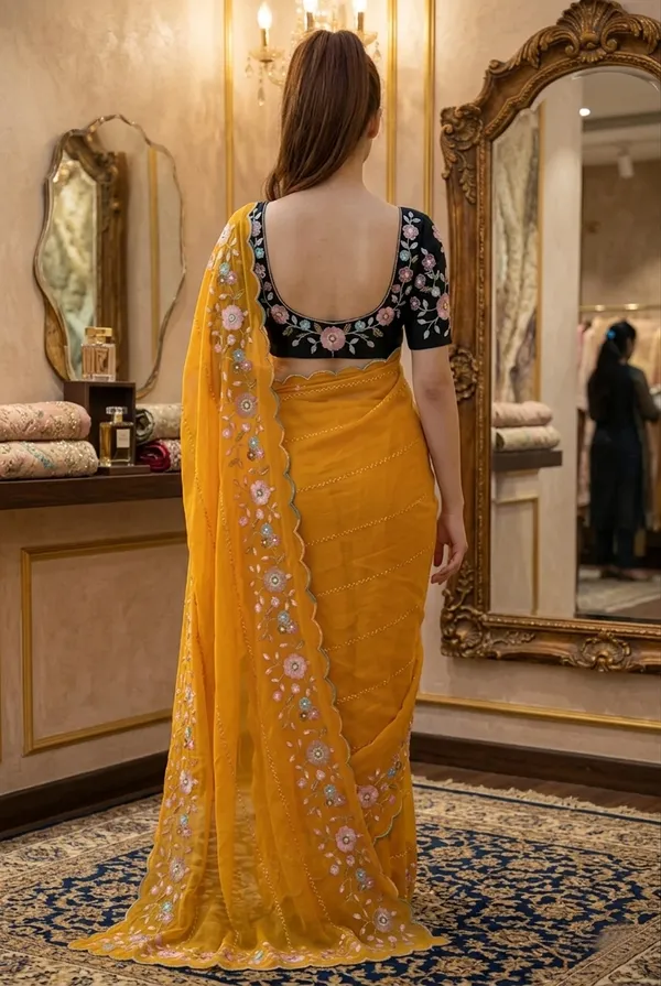 Mustard_Yellow_Georgette_Floral_Embroidered_Saree_For_Women
