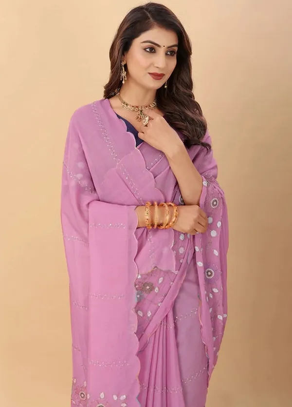 Pink_Georgette_Floral_Embroidered_Scalloped_Saree_For_Women