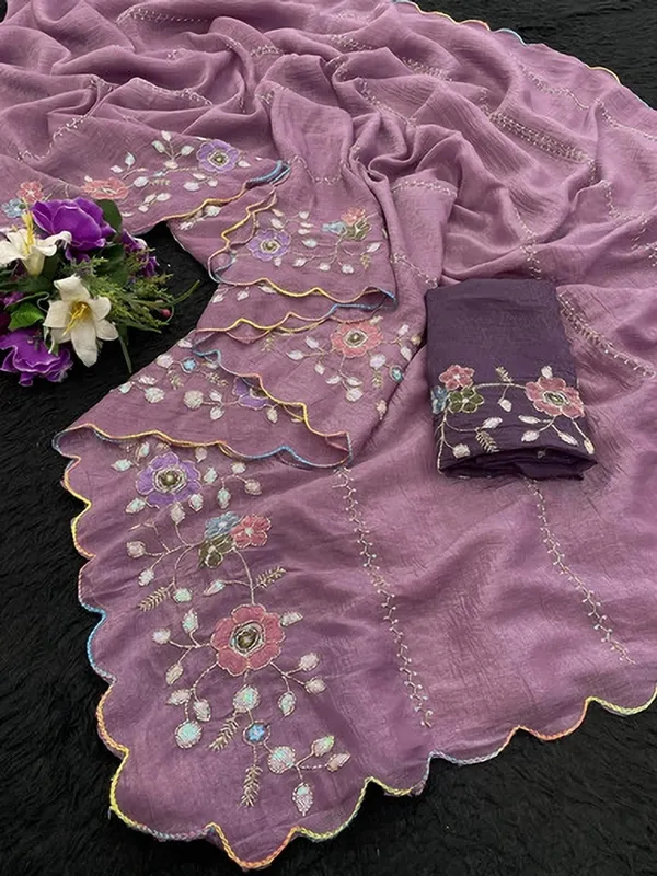 Pink_Georgette_Floral_Embroidered_Scalloped_Saree_For_Women