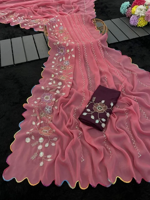 Pink_Georgette_Embroidered_Sequin_Work_Saree_For_Women