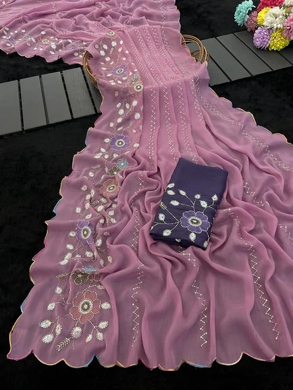 Pink_Georgette_Floral_Embroidered_Scalloped_Saree_For_Women