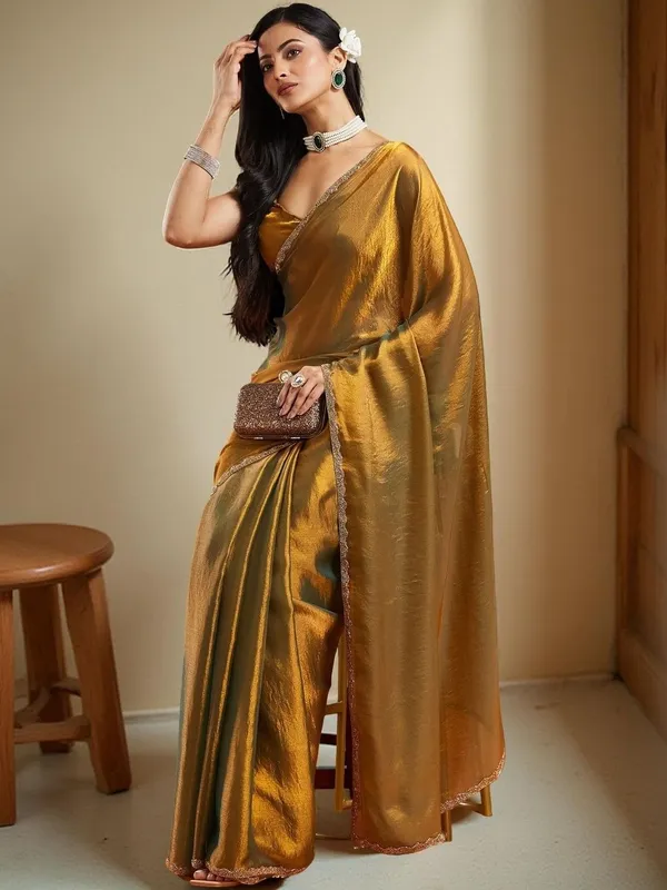 Golden_Yellow_Chiffon_Embroidered_Border_Saree_For_Women