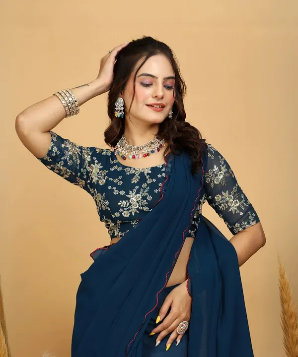 Navy_Blue_Georgette_Embroidered_Blouse_Saree_For_Women