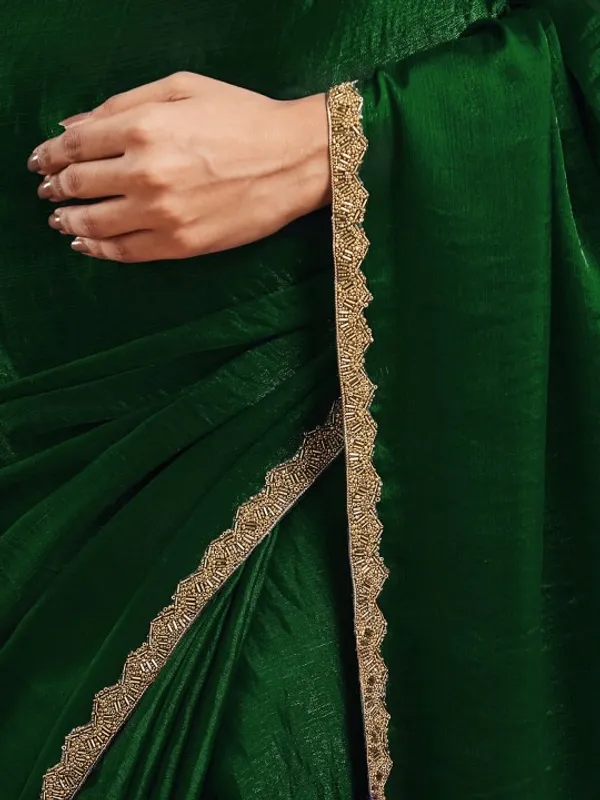 Emerald_Green_Chiffon_Golden_Border_Saree_For_Women