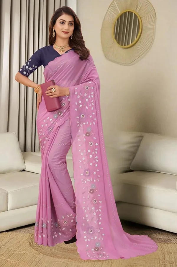 Pink_Georgette_Floral_Embroidered_Scalloped_Saree_For_Women