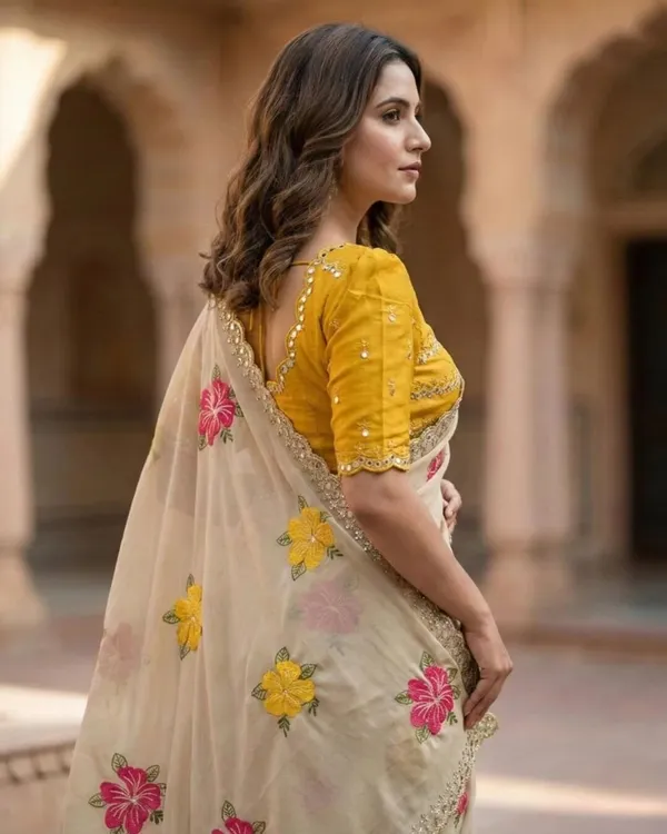 Beige_Georgette_Floral_Embroidered_Mirror_Work_Saree_For_Women