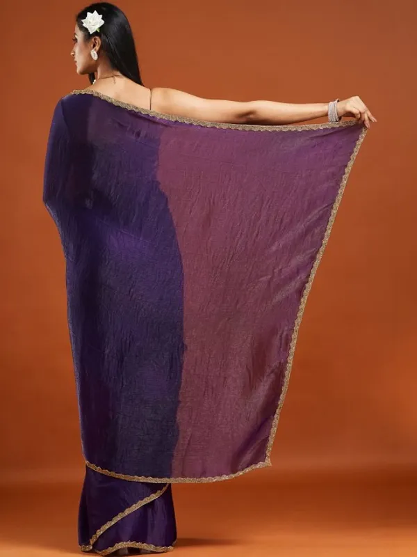 Purple_Chiffon_Golden_Border_Saree_For_Women