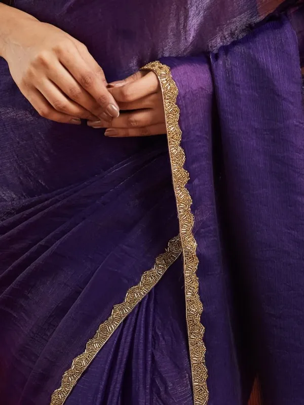Purple_Chiffon_Golden_Border_Saree_For_Women