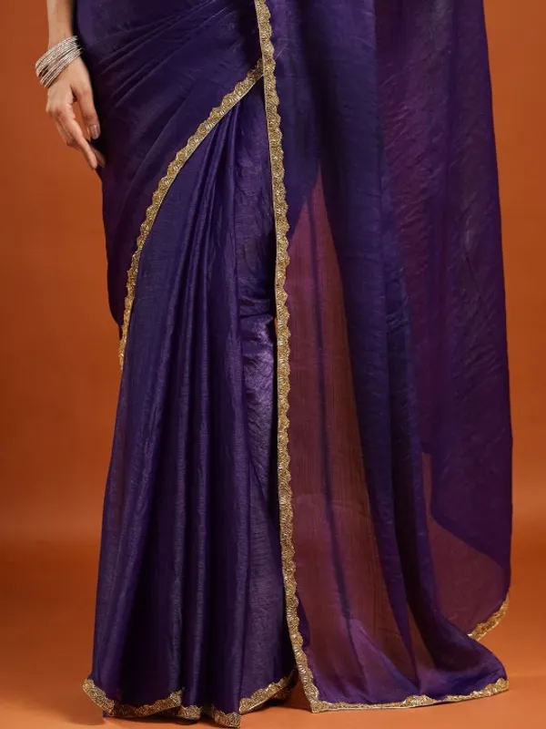 Purple_Chiffon_Golden_Border_Saree_For_Women