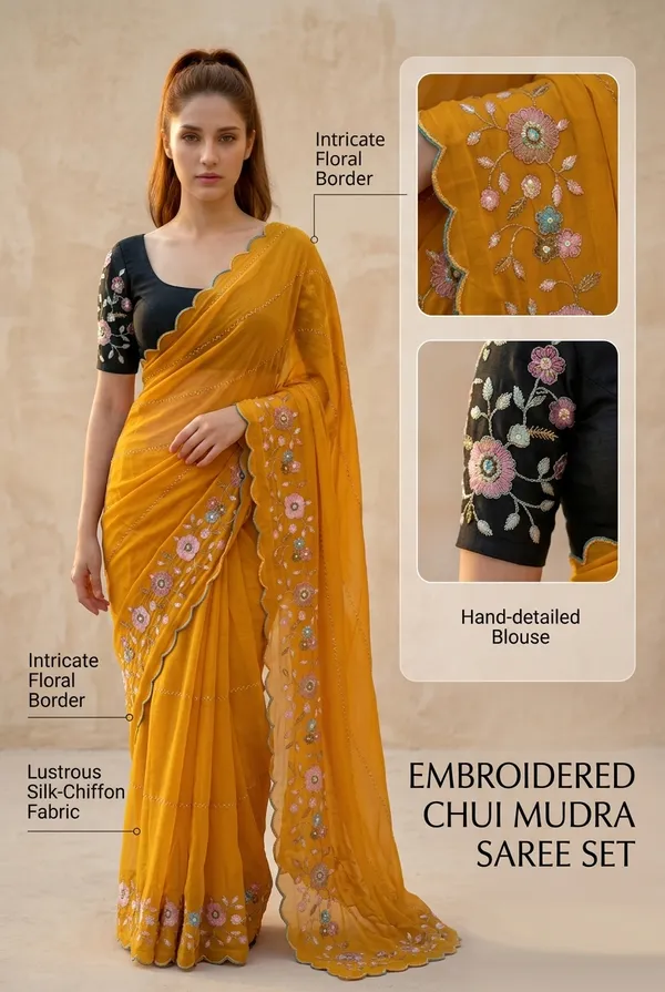 Mustard_Yellow_Georgette_Floral_Embroidered_Saree_For_Women