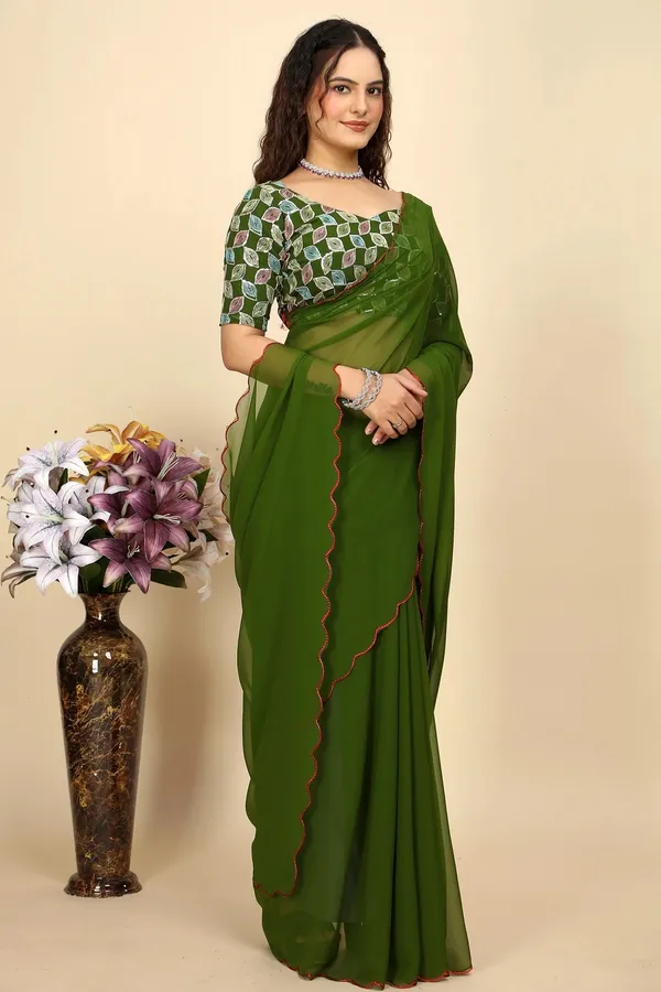 Olive_Green_Reniyal_Scalloped_Border_Saree_For_Women