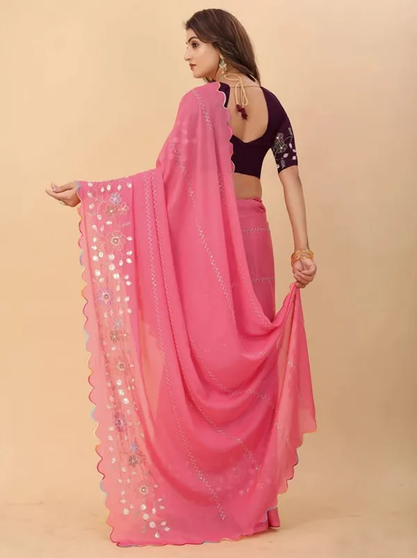 Pink_Georgette_Embroidered_Sequin_Work_Saree_For_Women