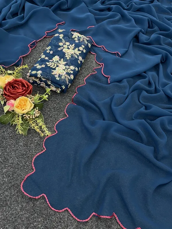 Navy_Blue_Georgette_Embroidered_Blouse_Saree_For_Women