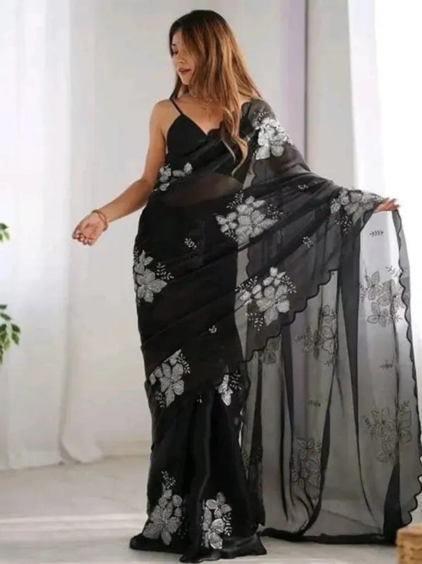 Black_Georgette_Embroidered_Scalloped_Border_Saree_For_Women