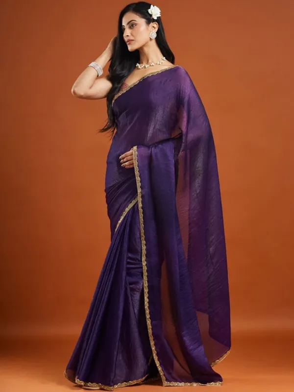Purple_Chiffon_Golden_Border_Saree_For_Women