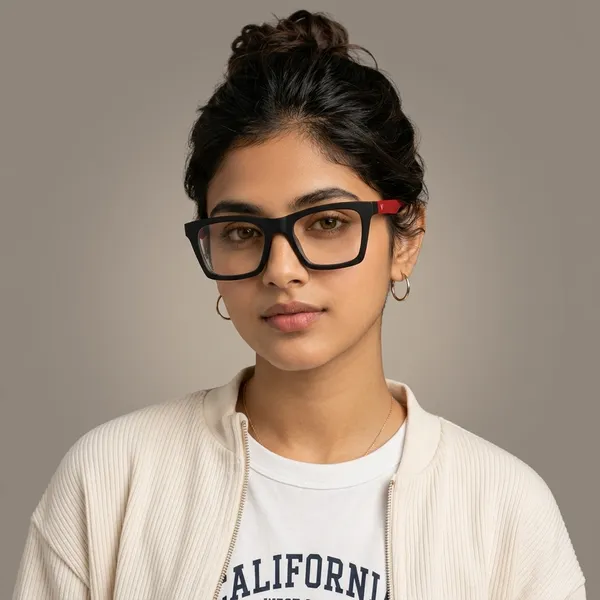 CHONKI_Black_And_Red_Square_Frame_Eyeglasses_With_Clear_Lens
