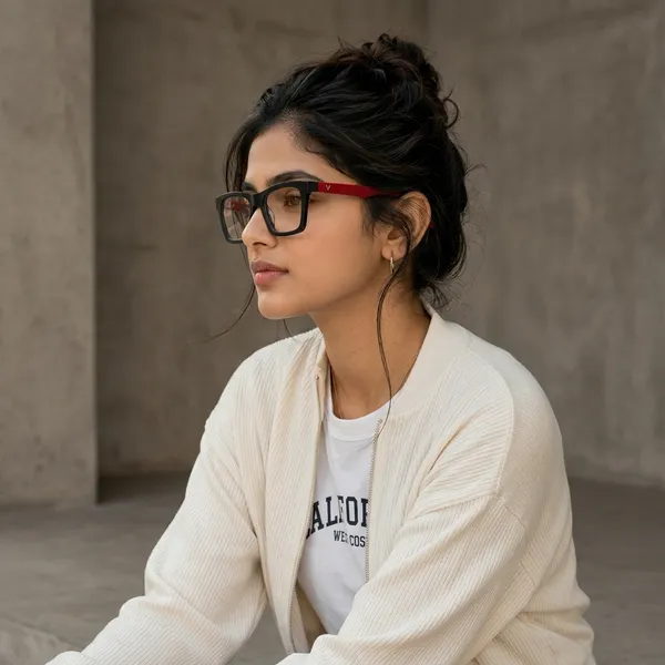 CHONKI_Black_And_Red_Square_Frame_Eyeglasses_With_Clear_Lens
