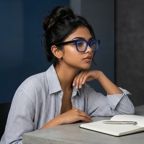 MEOW_Blue_Acetate_Square_Frame_Eyeglasses_with_Black_Temples