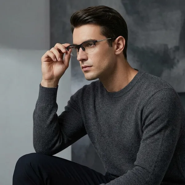 Semi-Rimless_Black_Frame_Eyeglasses_with_Metal_Temples