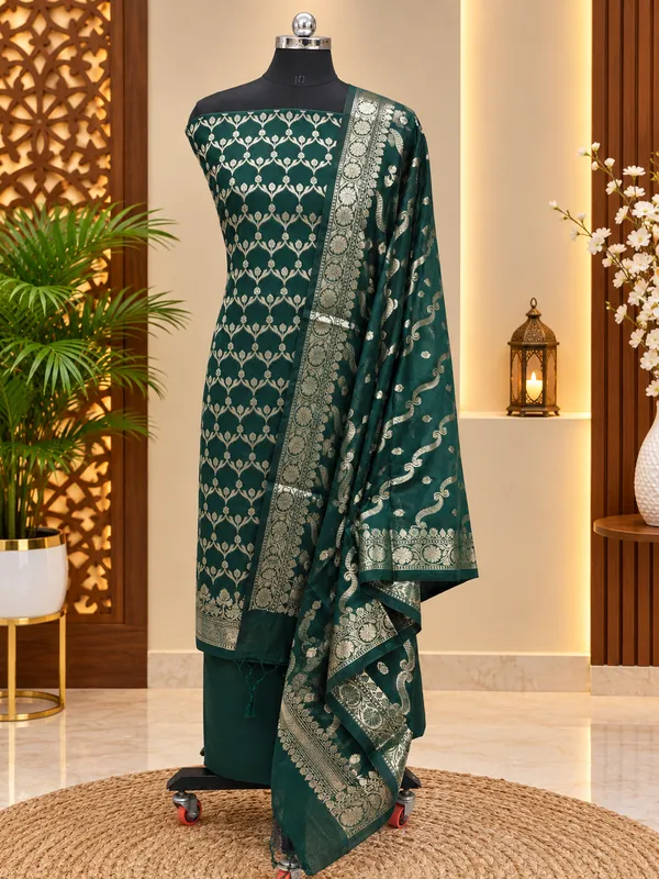Emerald_Green_Banarasi_Silk_Unstitched_Suit_Set_with_Dupatta