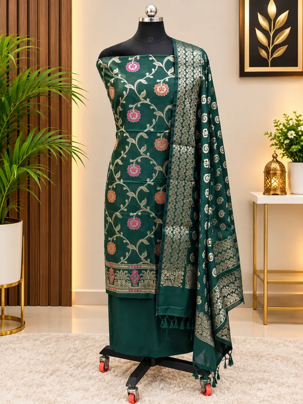 Emerald_Green_Banarasi_Silk_Unstitched_Suit_Set_with_Dupatta