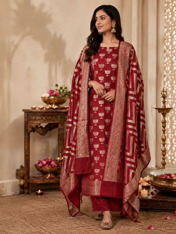 Premium_Red_Banarasi_Jacquard_Suit_Set_with_Woven_Dupatta_–_Unstitched_3_Piece