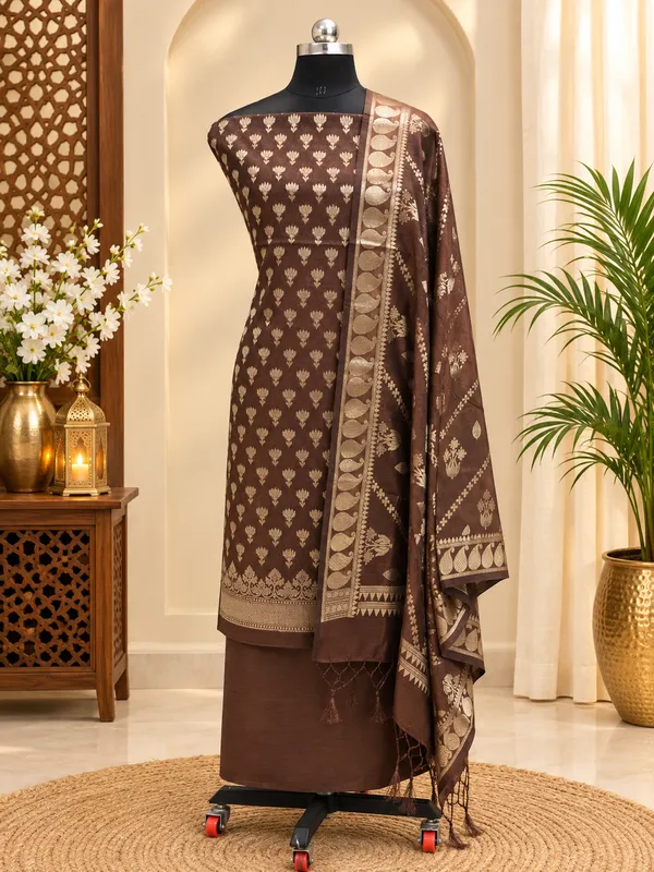 Royal_Chocolate_Brown_Banarasi_Silk_Unstitched_Suit_Set_with_Dupatta