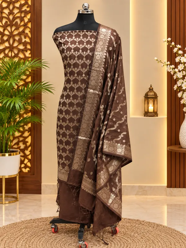 Royal_Coffee_Brown_Banarasi_Silk_Unstitched_Suit_Set_with_Dupatta