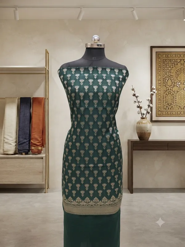 Royal_Emerald_Green_Banarasi_Silk_Unstitched_Suit_Set_with_Dupatta