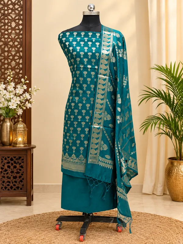 Royal_Peacock_Blue_Banarasi_Silk_Unstitched_Suit_Set_with_Dupatta